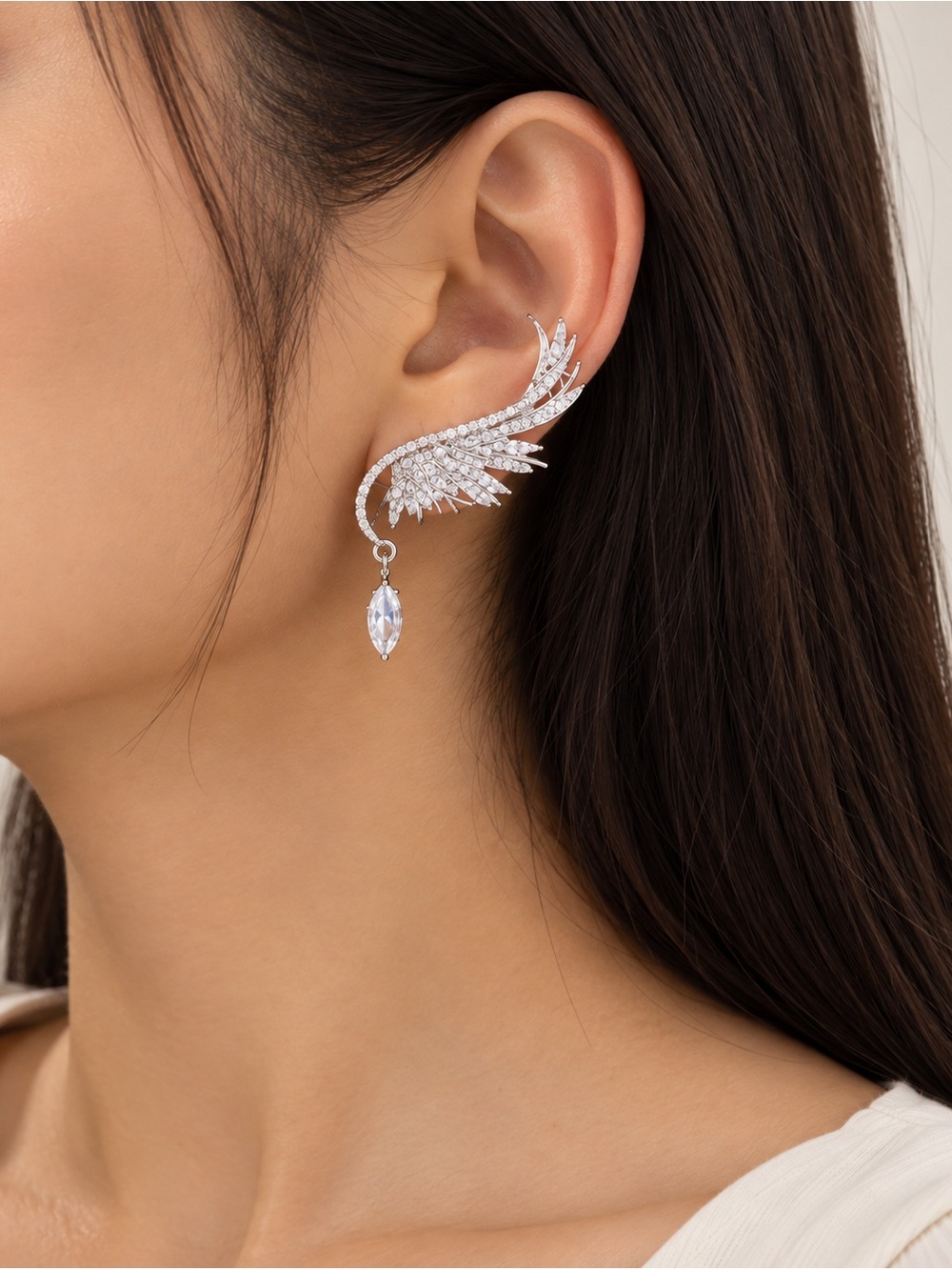 Silver Crystal Wing Earrings